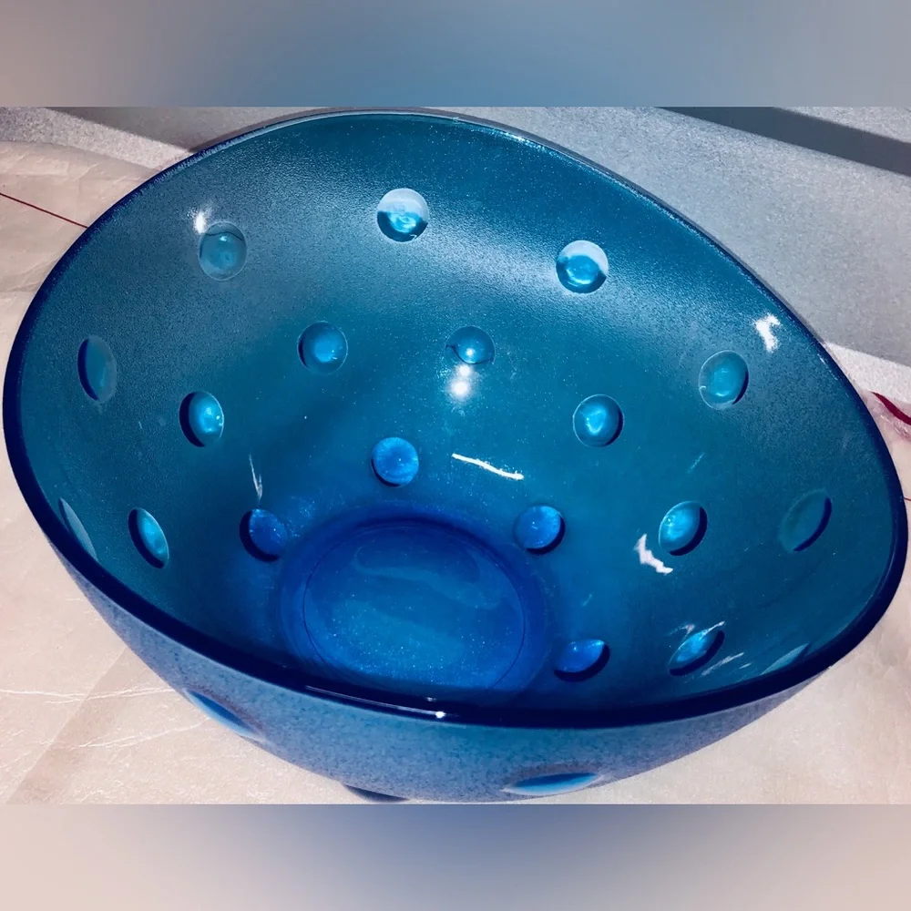 Blue Glass Dots Decorative Bowl Home Decoration Kitchen Tableware Fruit Salad